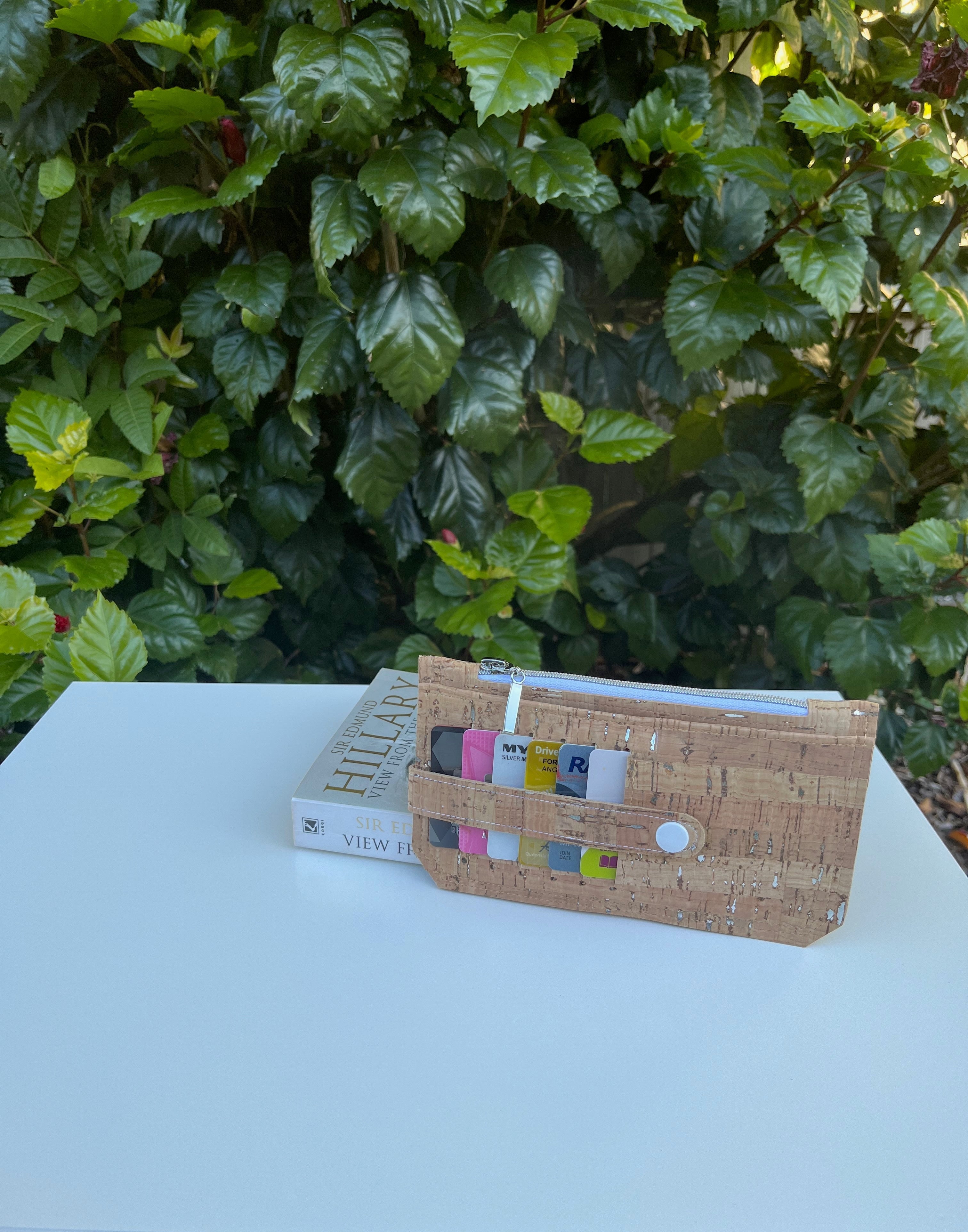 Purse Pal Wallet - Natural rustic Portuguese Cork with silver flecks (& white snap)