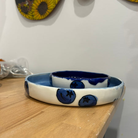 Set of Hand Painted Blueberry Bowls