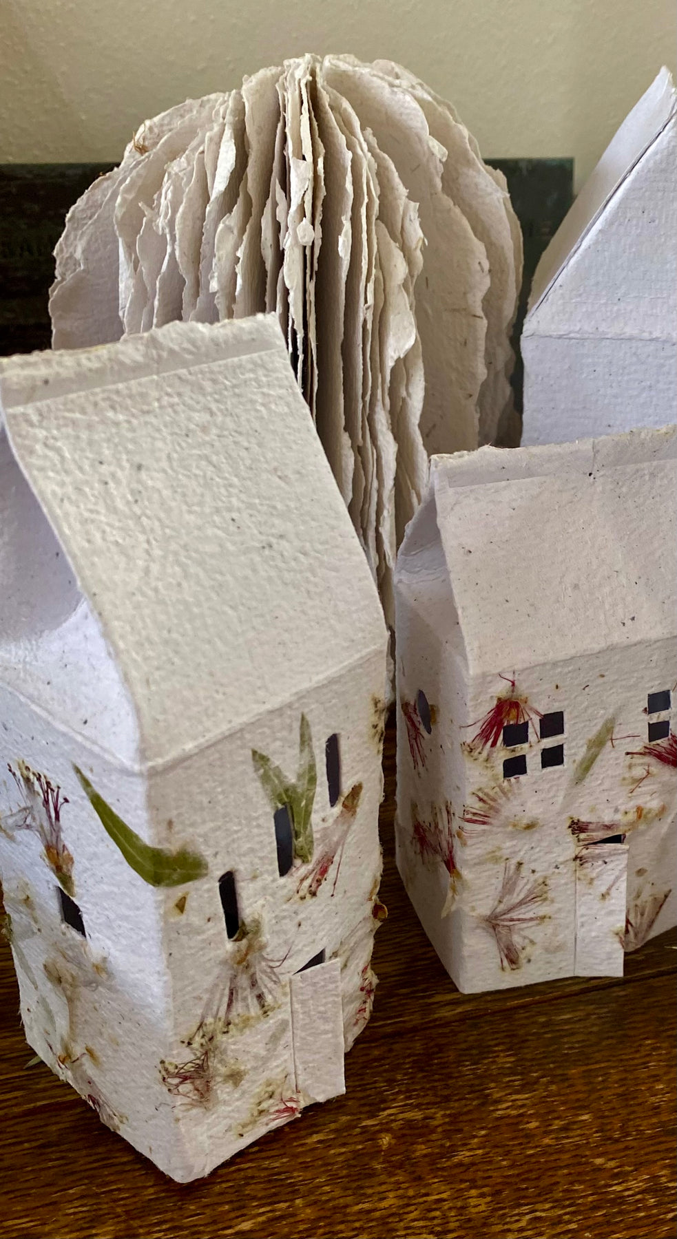 Tiny houses of Decoupaged Handmade Paper with LED light - Personalised your Street too!