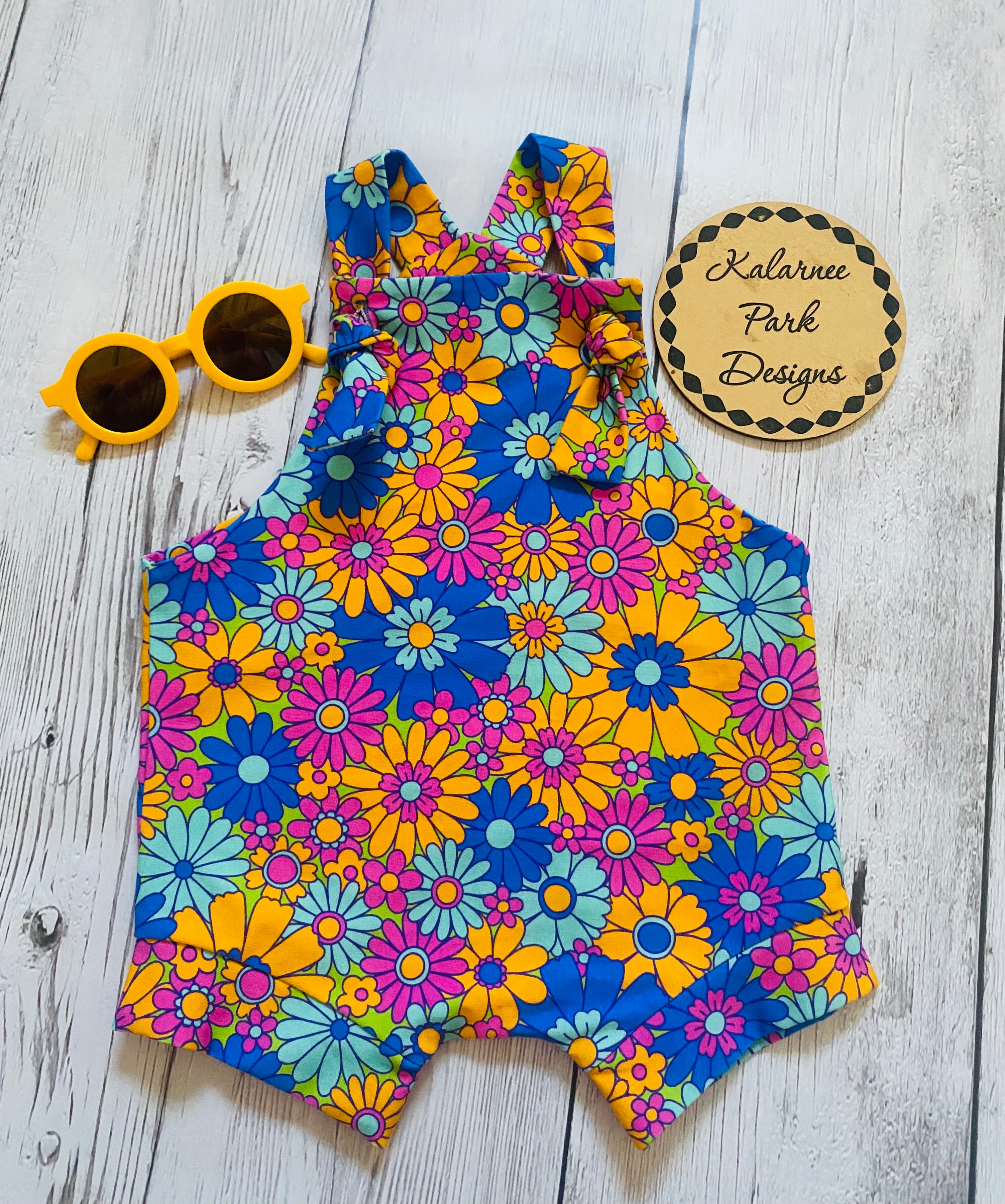 Flower Power Tie knot Overalls Size 1