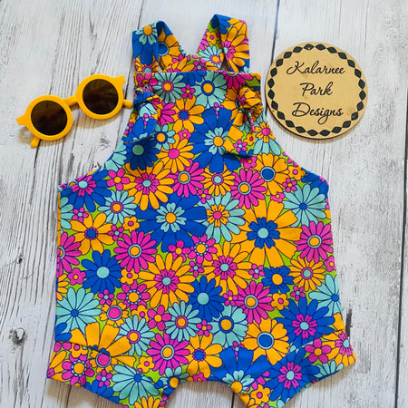 Flower Power Tie knot Overalls Size 1