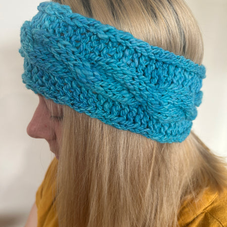 Hand Knitted Wool Headband - Blueberry Bubblegum