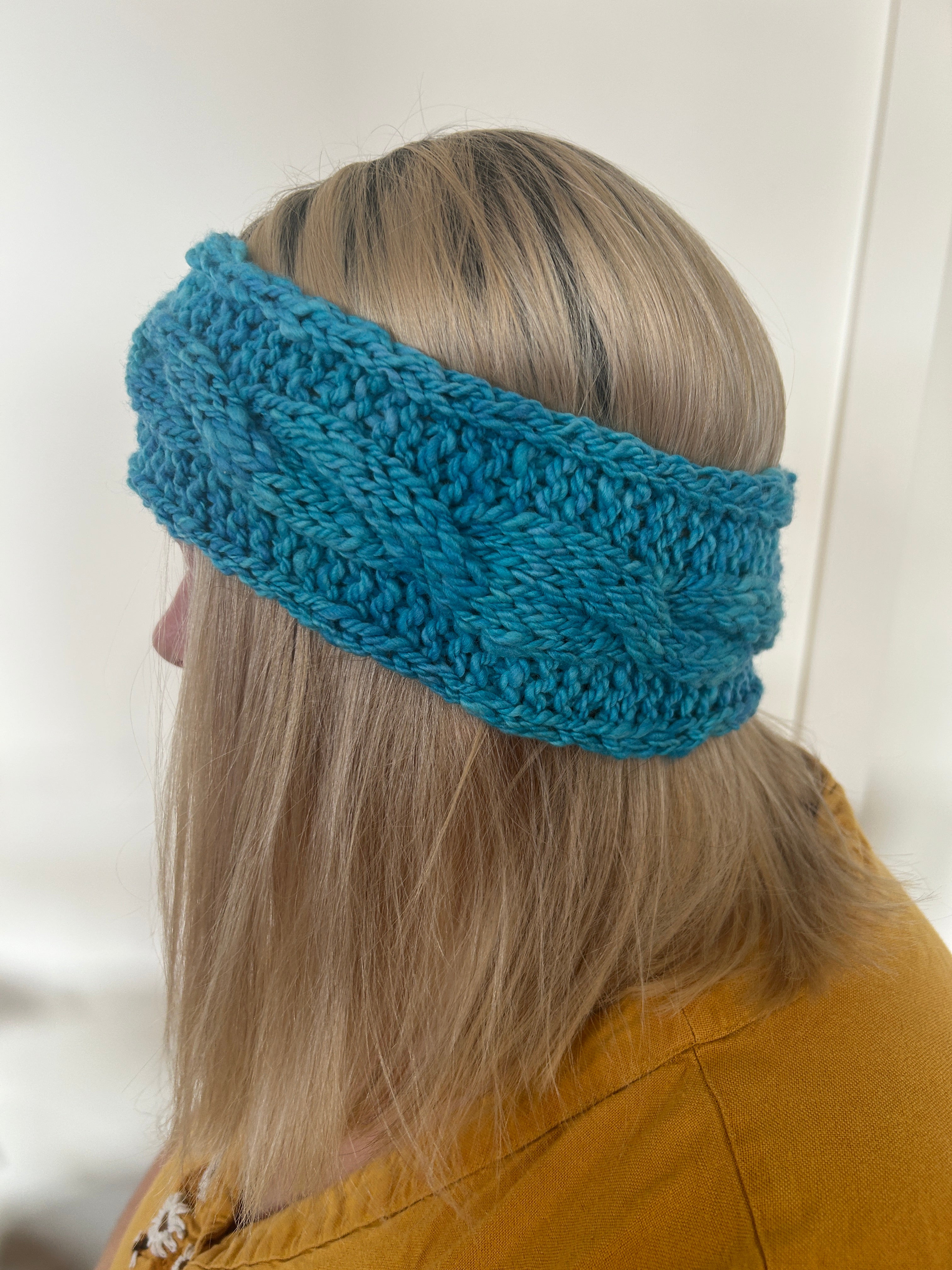 Hand Knitted Wool Headband - Blueberry Bubblegum