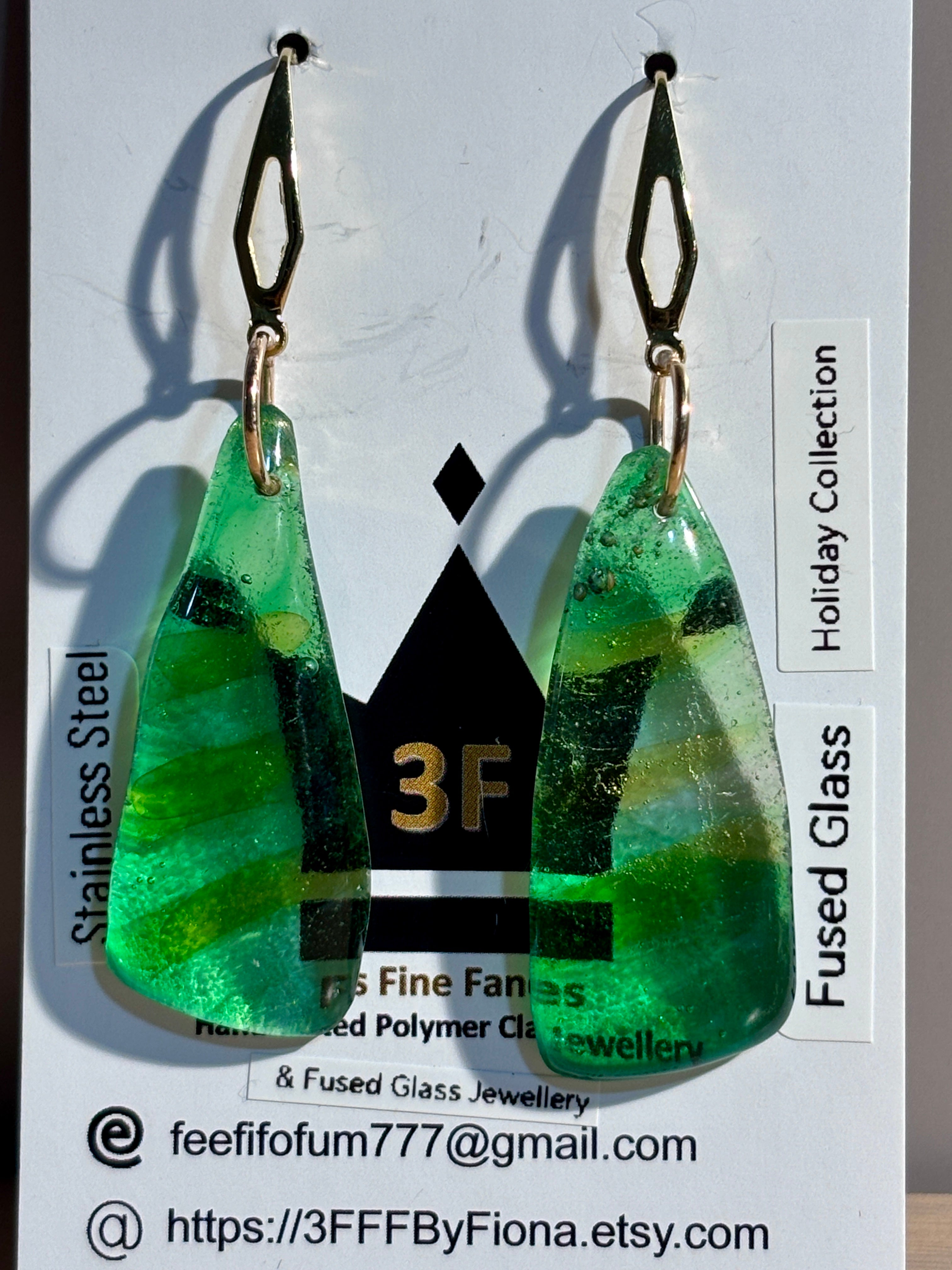 Fused Glass Christmas Tree Earrings