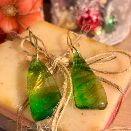 Fused Glass Christmas Tree Earrings