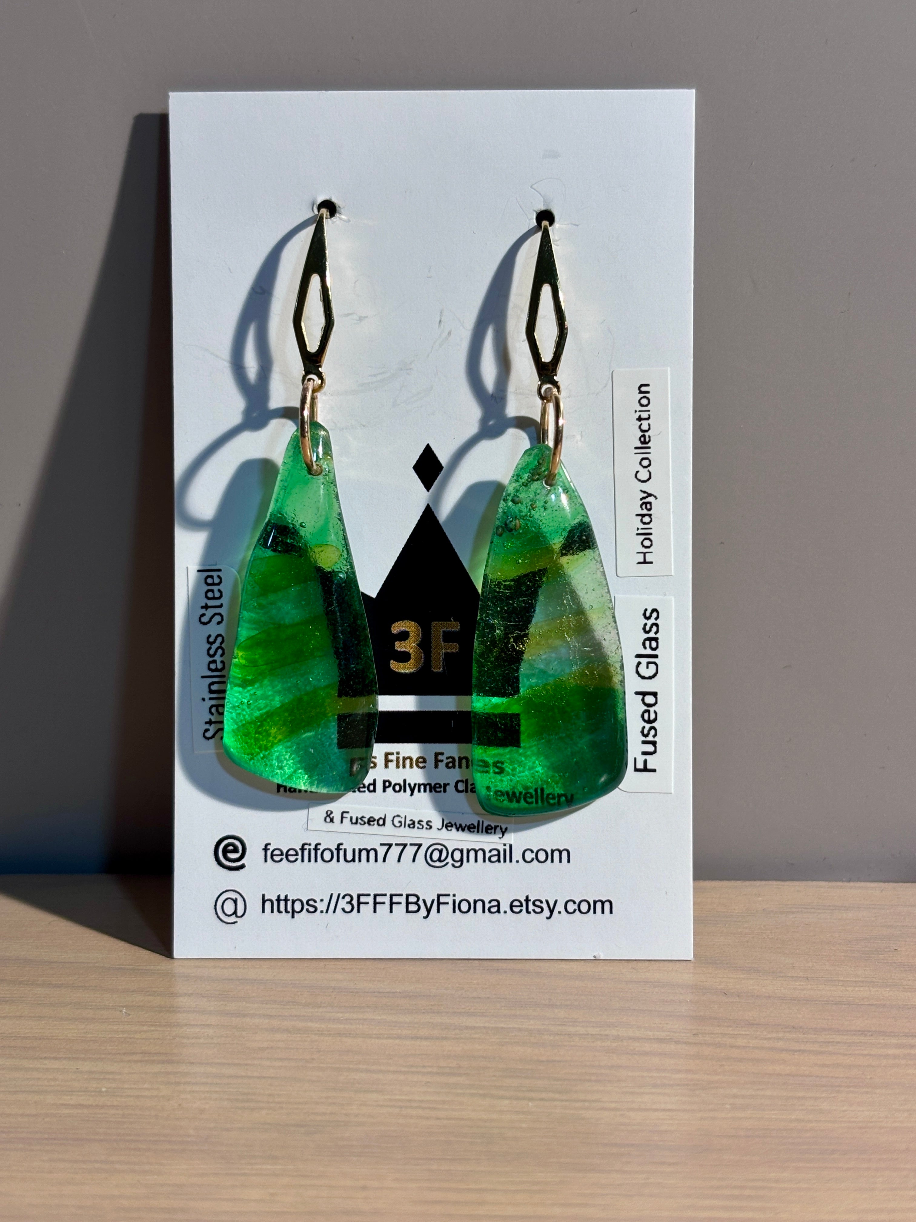 Fused Glass Christmas Tree Earrings