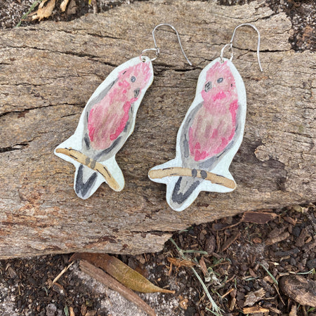 Galah Earrings - Hand painted watercolour statement jewellery
