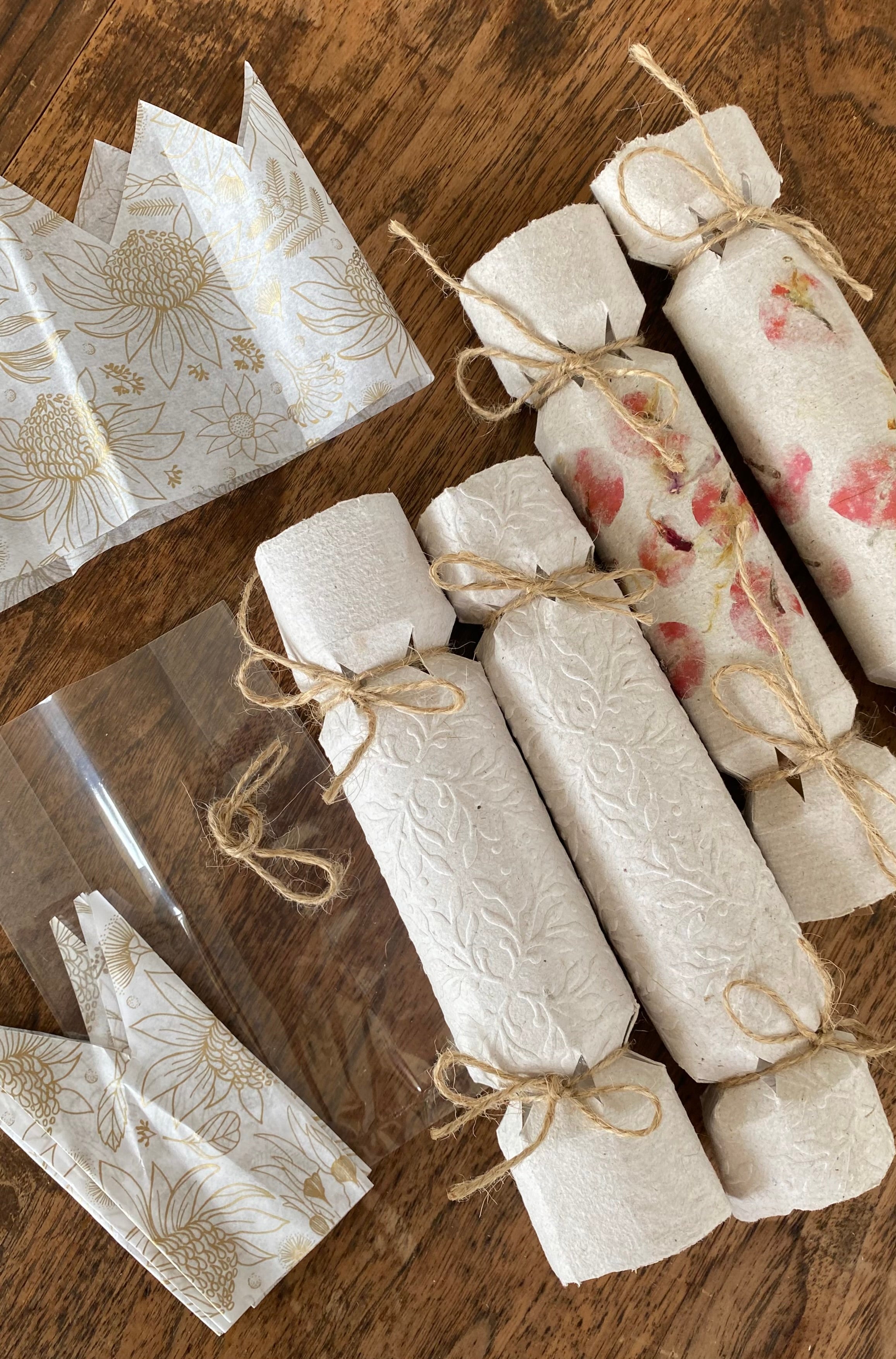 Bon Bons of Handmade Paper Mistletoe Embossed or Floral - Set of 4