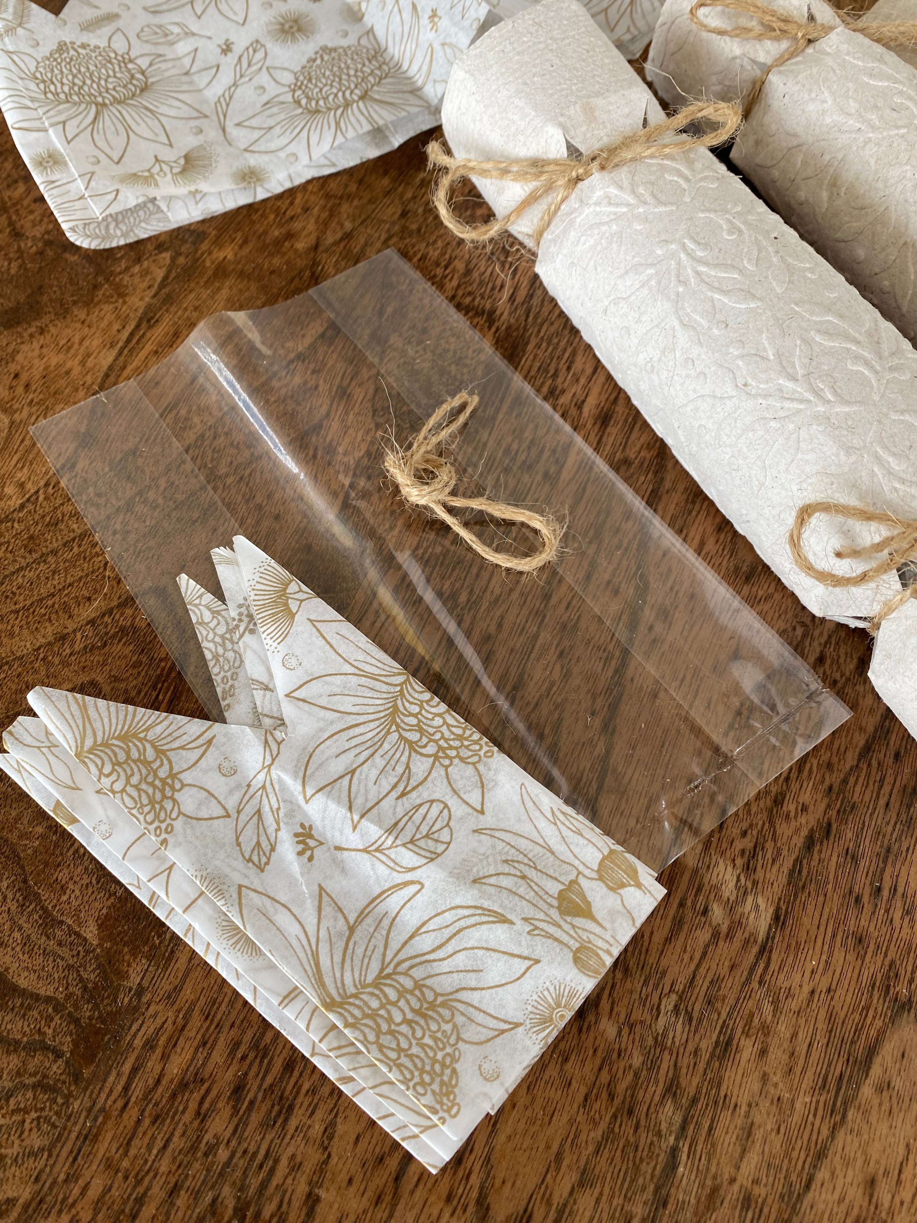 Bon Bons of Handmade Paper Mistletoe Embossed or Floral - Set of 4