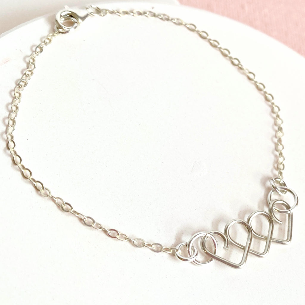 Chain of Hearts bracelet | Sterling silver or Rose silver-plated | Wedding or Anniversary jewellery