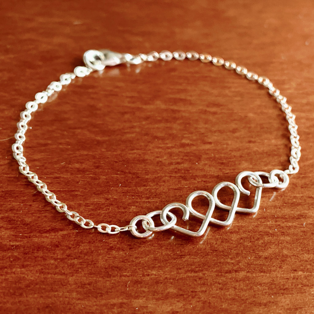 Chain of Hearts bracelet | Sterling silver or Rose silver-plated | Wedding or Anniversary jewellery