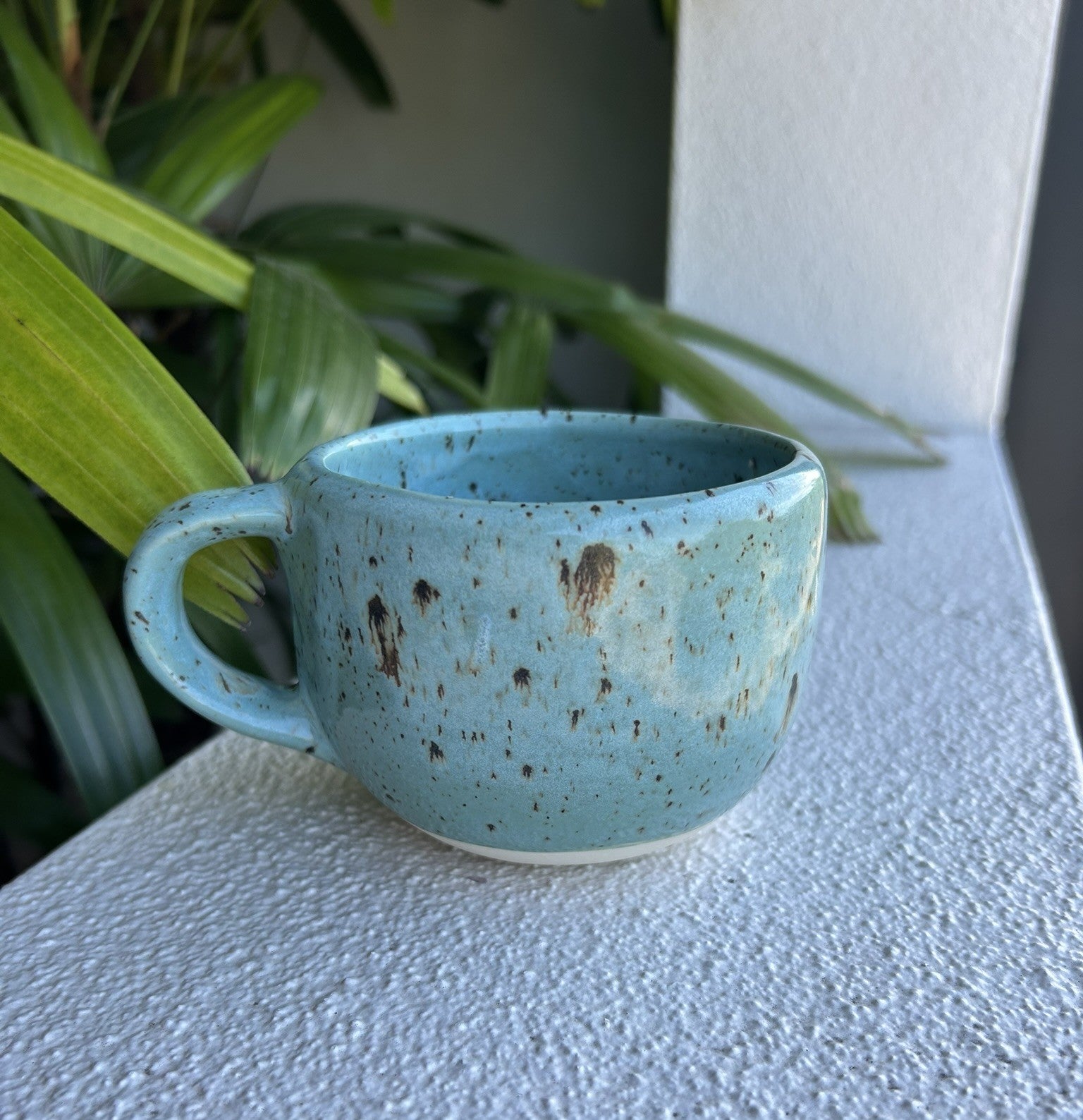 Handmade 275ml ceramic speckled turquoise mug