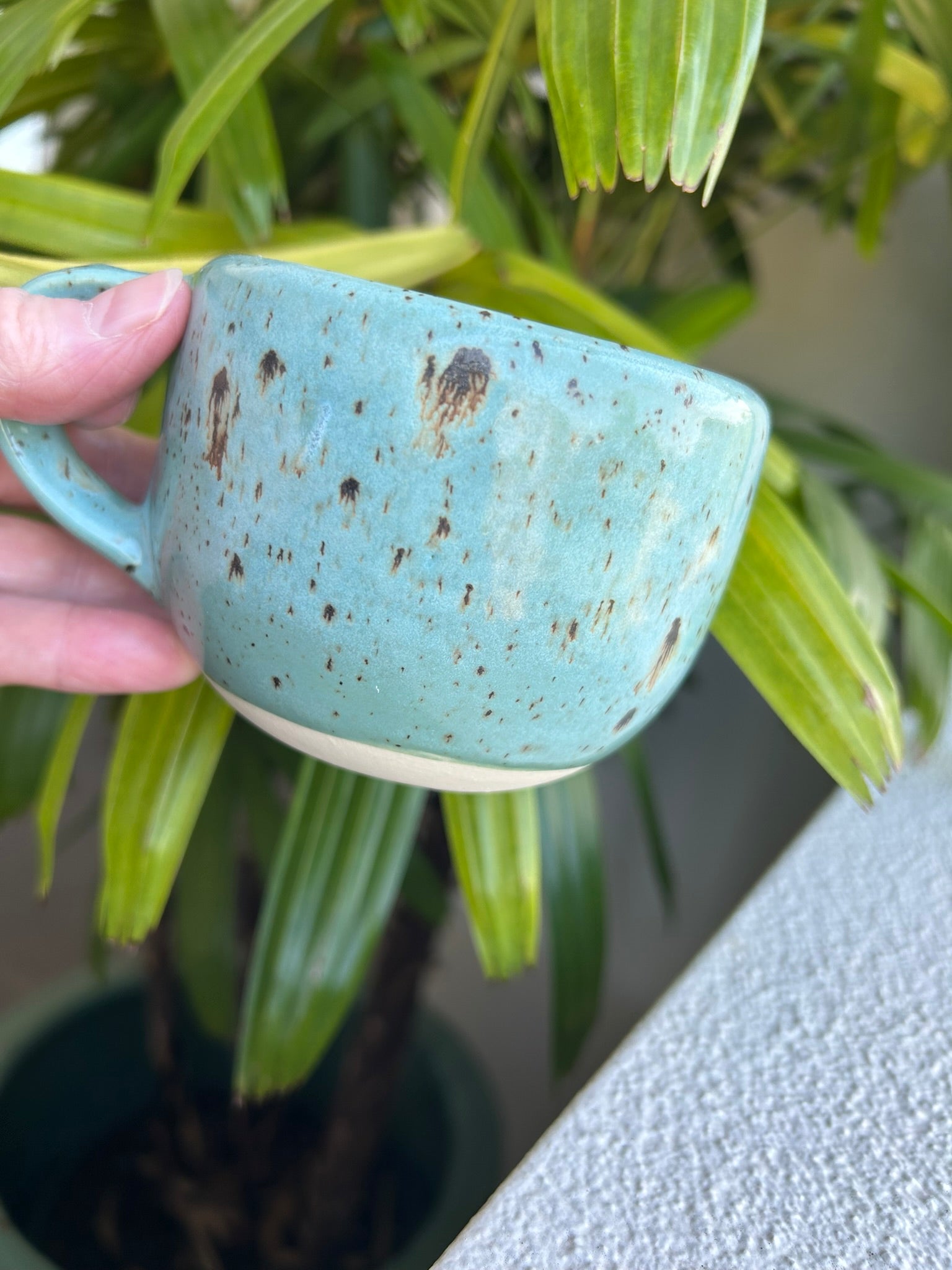 Handmade 275ml ceramic speckled turquoise mug