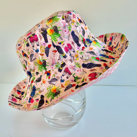 Summer hat in Aussie birds fabric