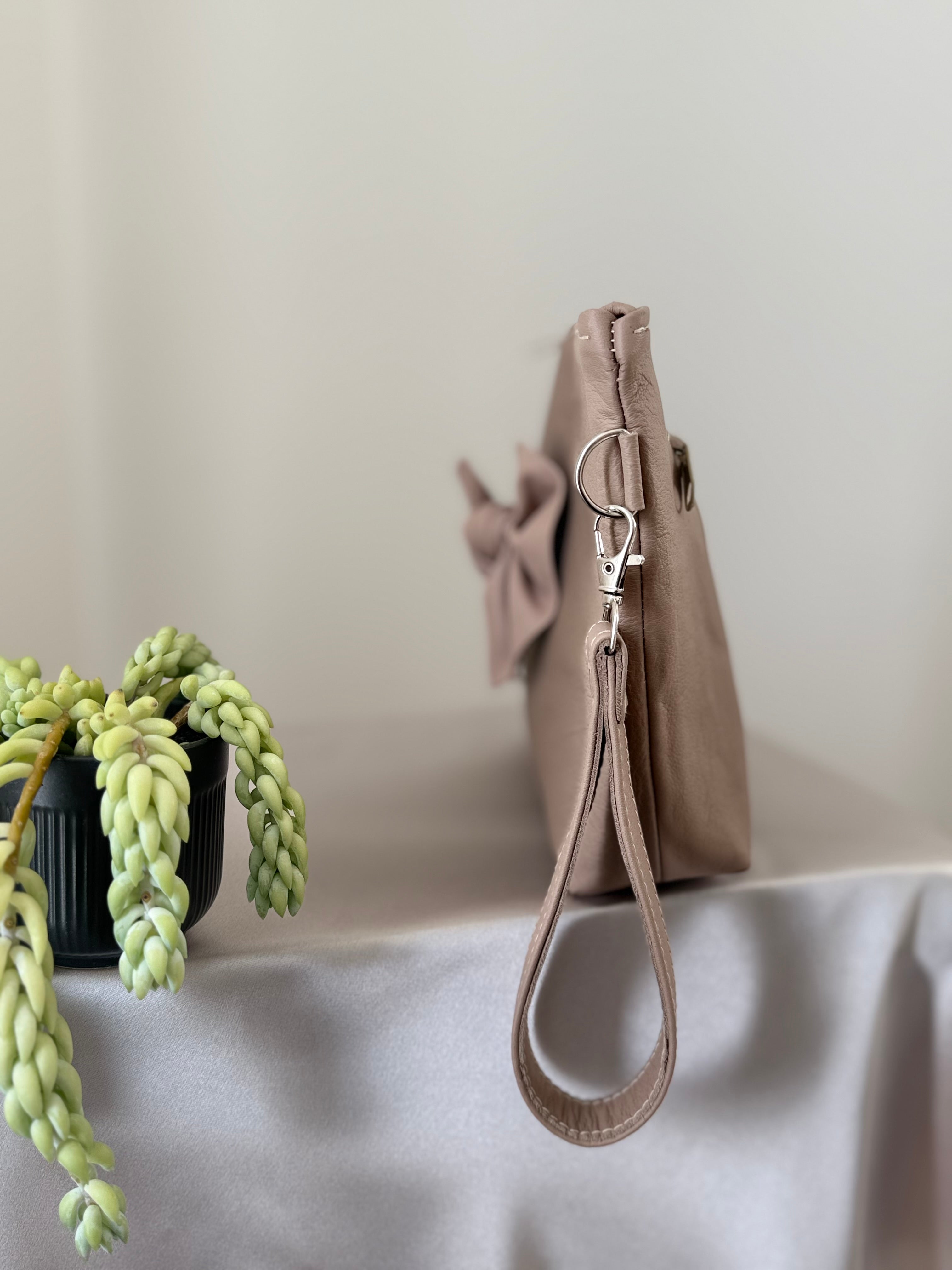 Leather bow clutch / purse