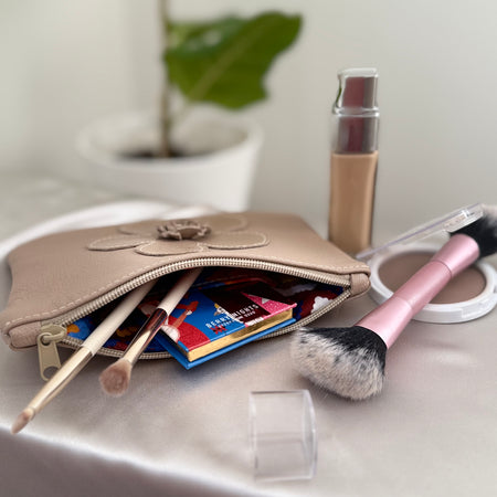 Floral leather pouch / makeup bag / wallet