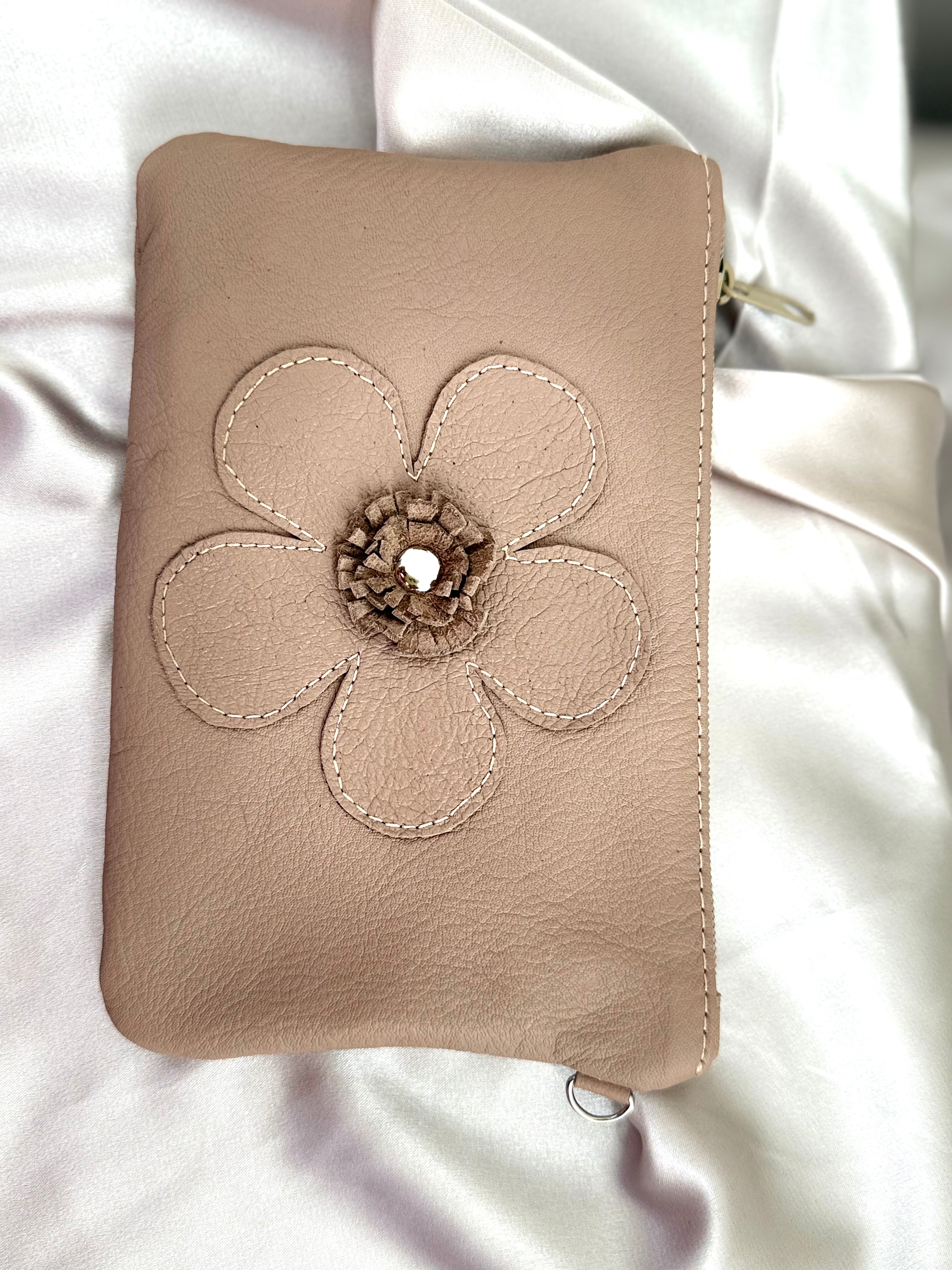 Floral leather pouch / makeup bag / wallet