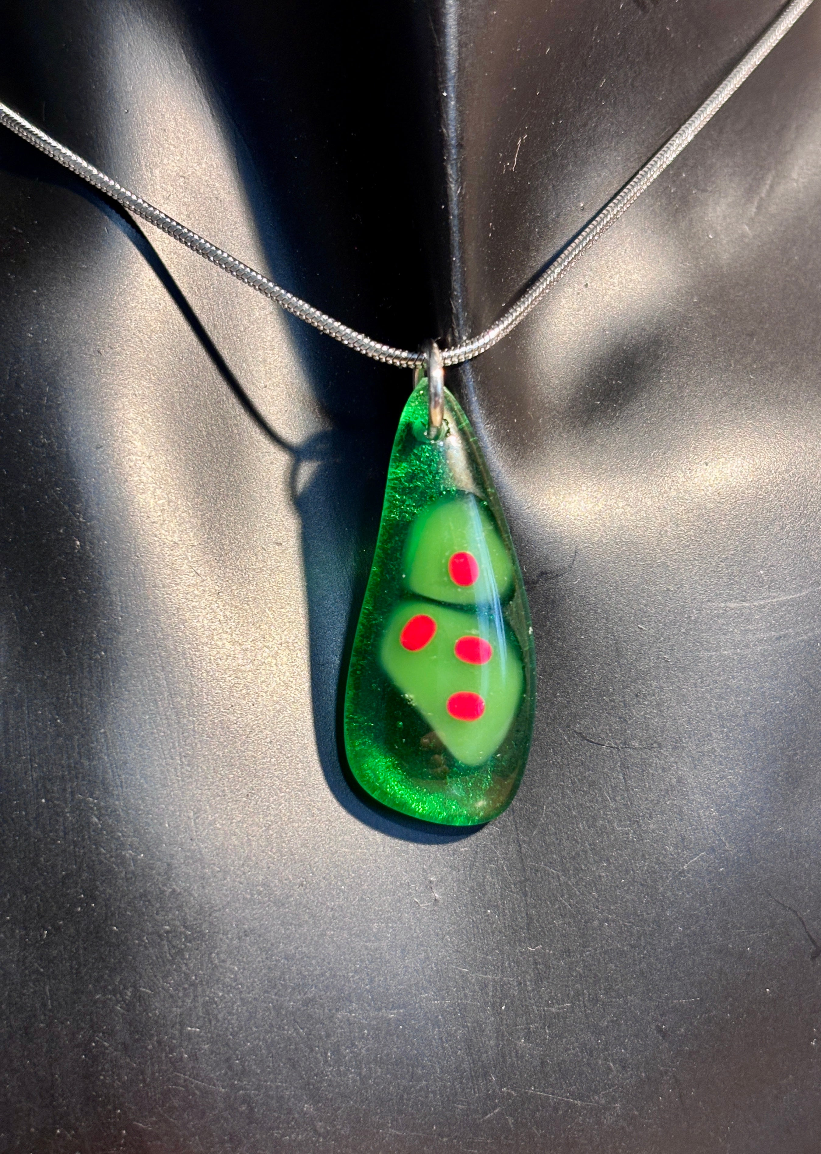 Fused Glass Christmas Tree Necklace & Earrings Set