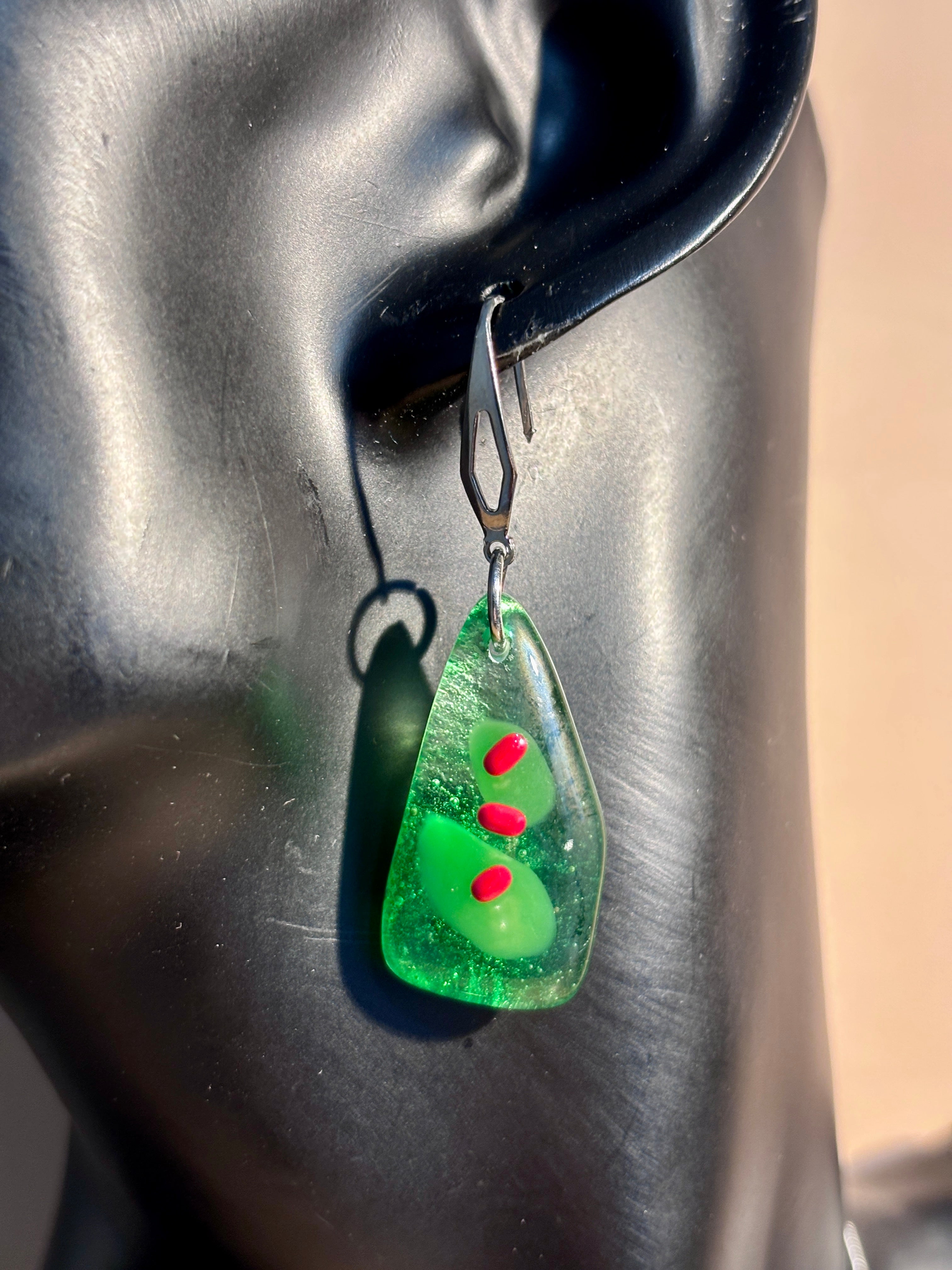 Fused Glass Christmas Tree Necklace & Earrings Set