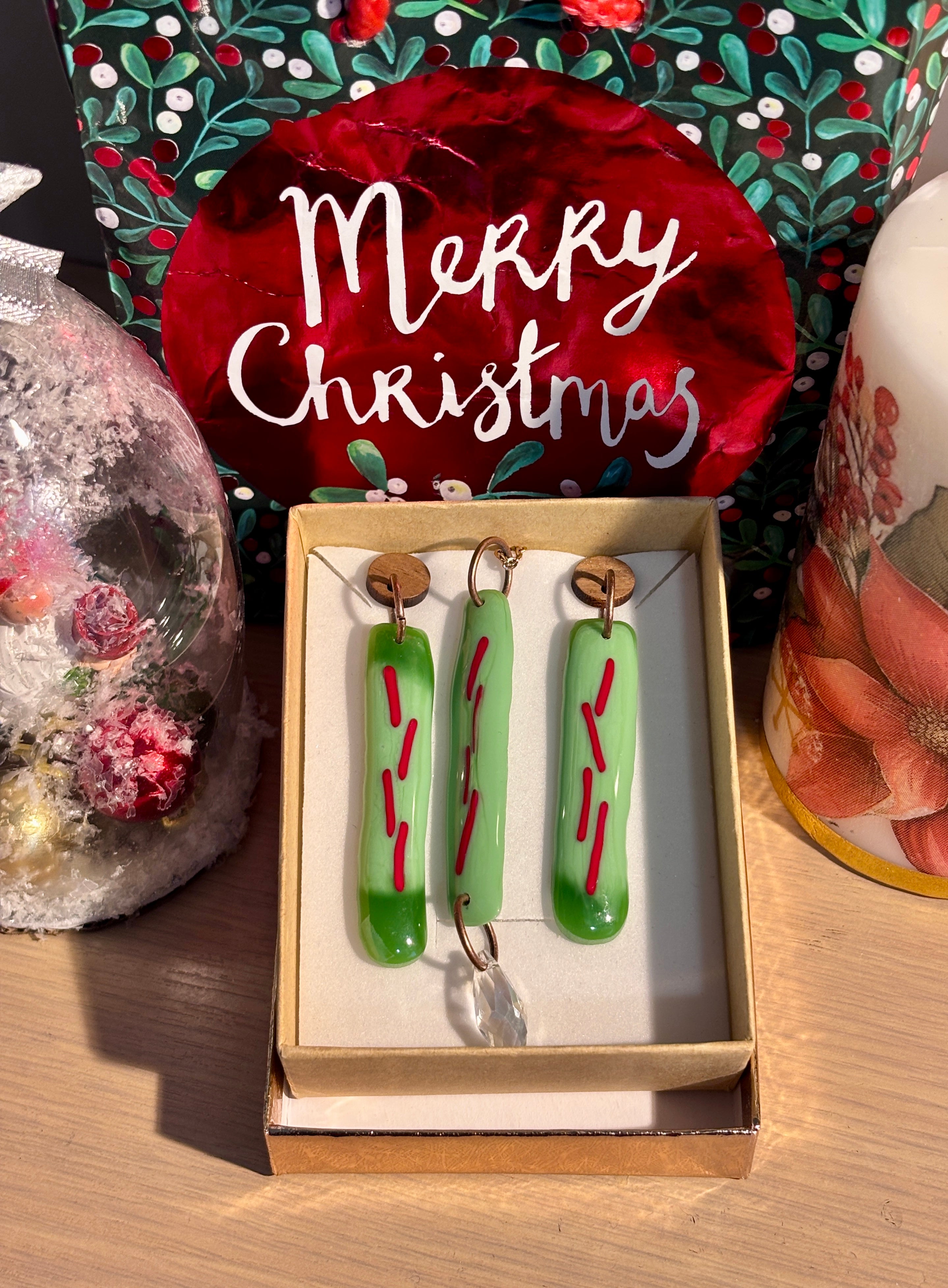 Fused Glass Christmas-themed Necklace & Earrings Set