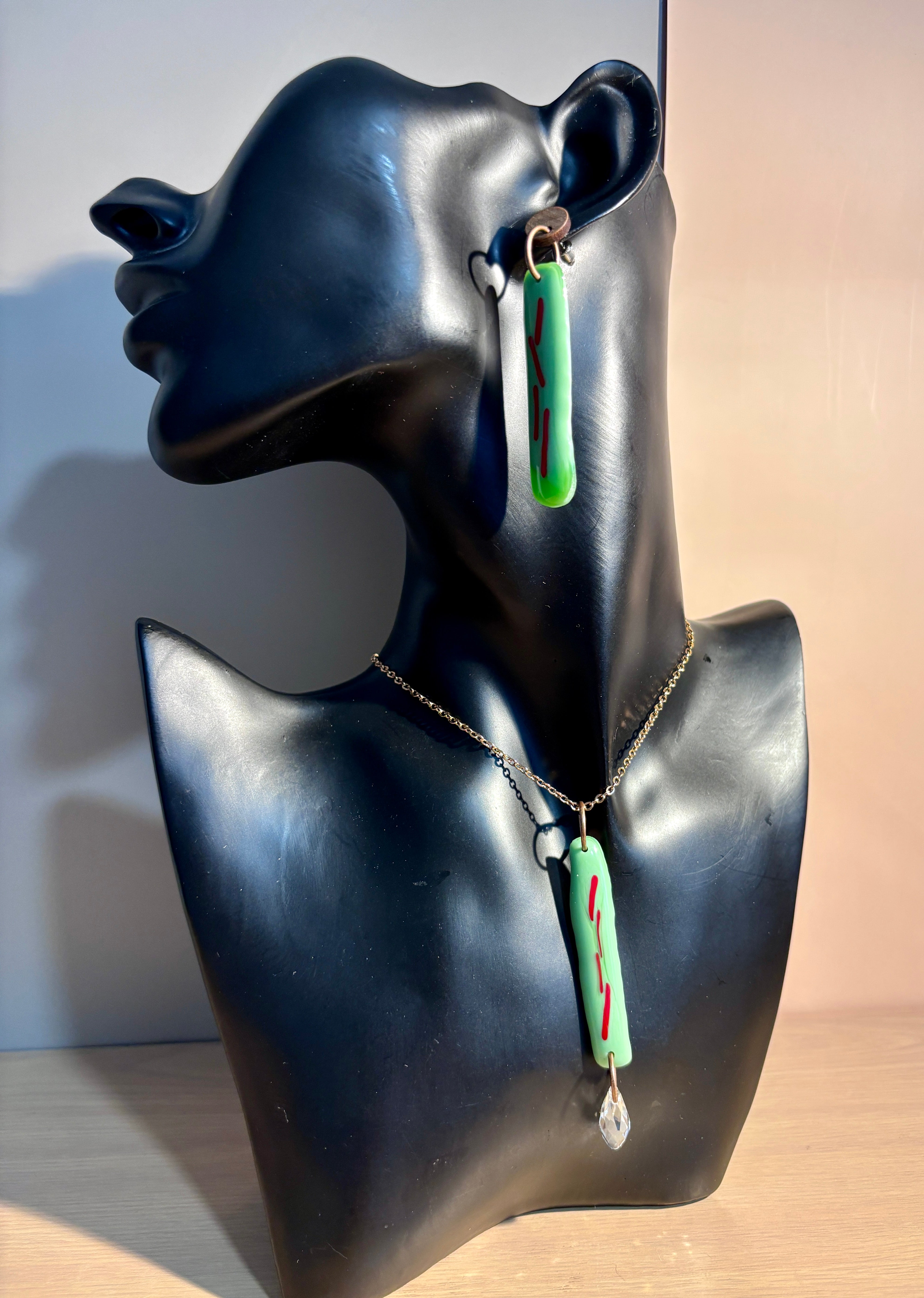 Fused Glass Christmas-themed Necklace & Earrings Set