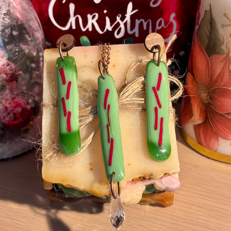 Fused Glass Christmas-themed Necklace & Earrings Set