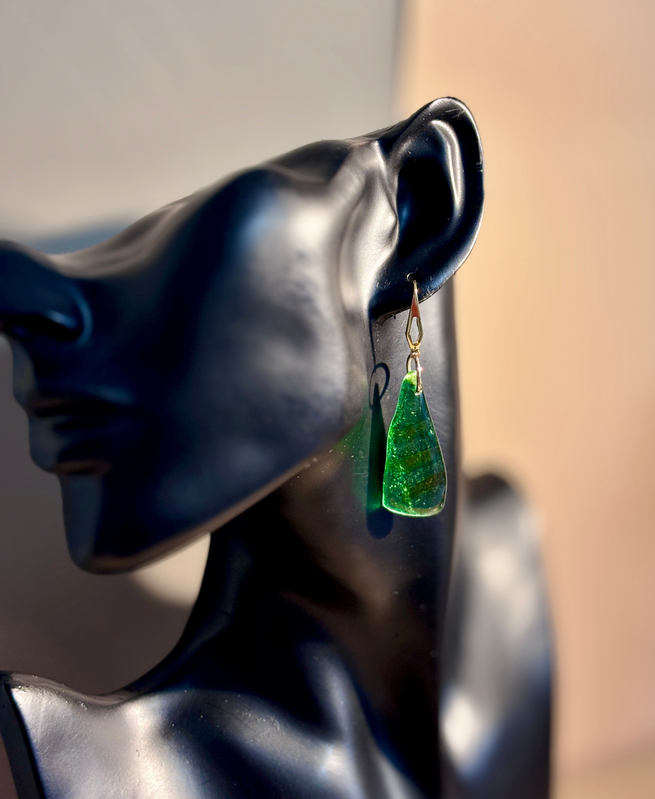 Fused Glass Christmas Tree Earrings