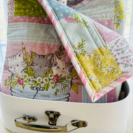Sustainable Keepsake Baby Blanket, Playful Kitten Quilted Blanket Gift