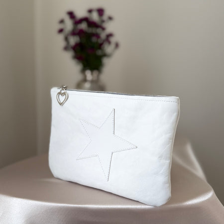 White crinkled leather pouch size L