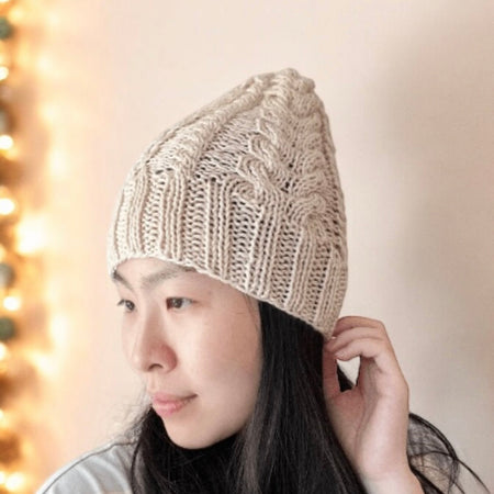 Hand knit Cable Knitted knit hat in ecru
