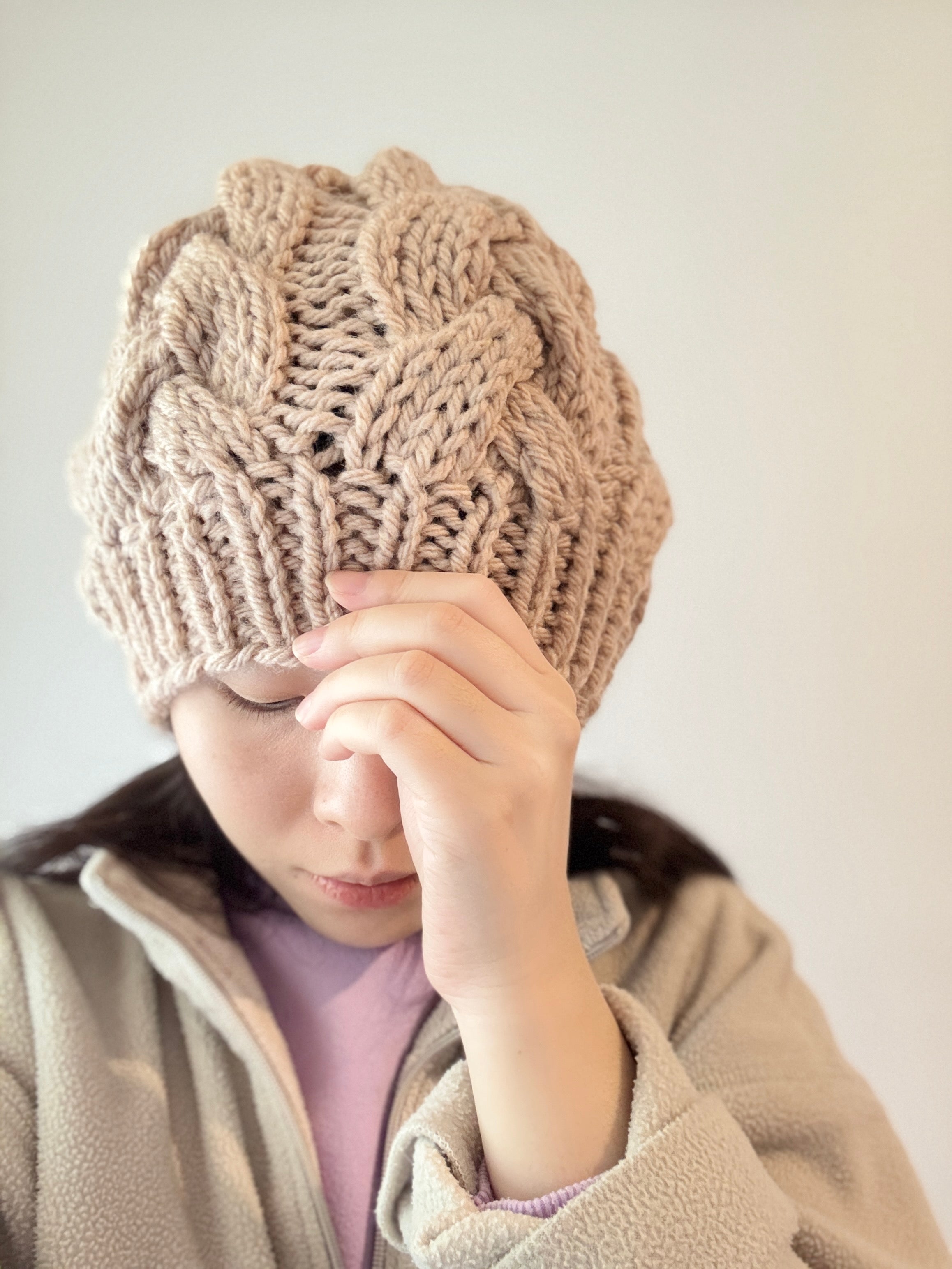 Hand knit Chunky Cable Slouchy Beanie