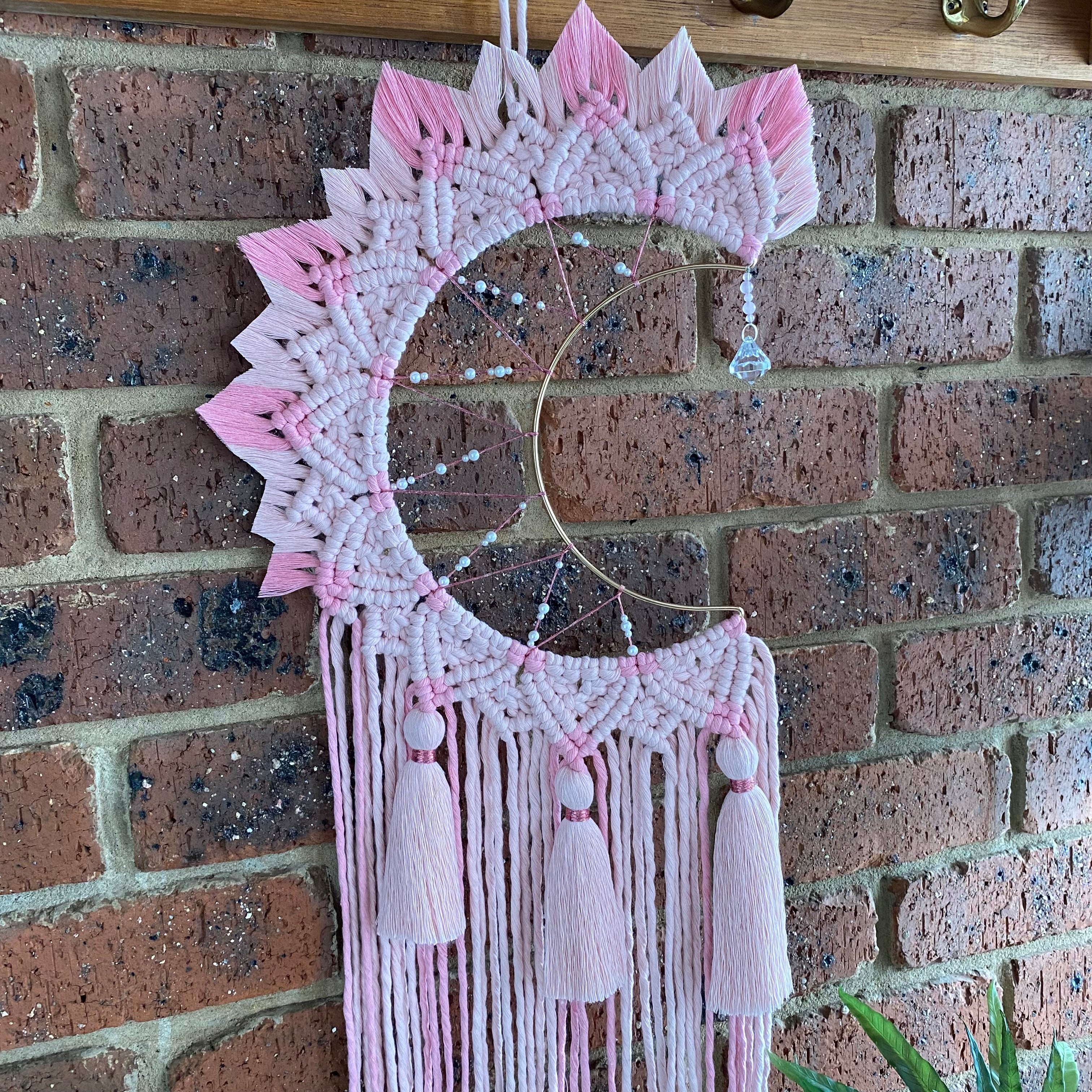 Macrame Mandala Moon Wall Hanging - Pink Large