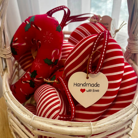 Sustainably Handmade Fabric Candy Cane Decoration Keepsakes