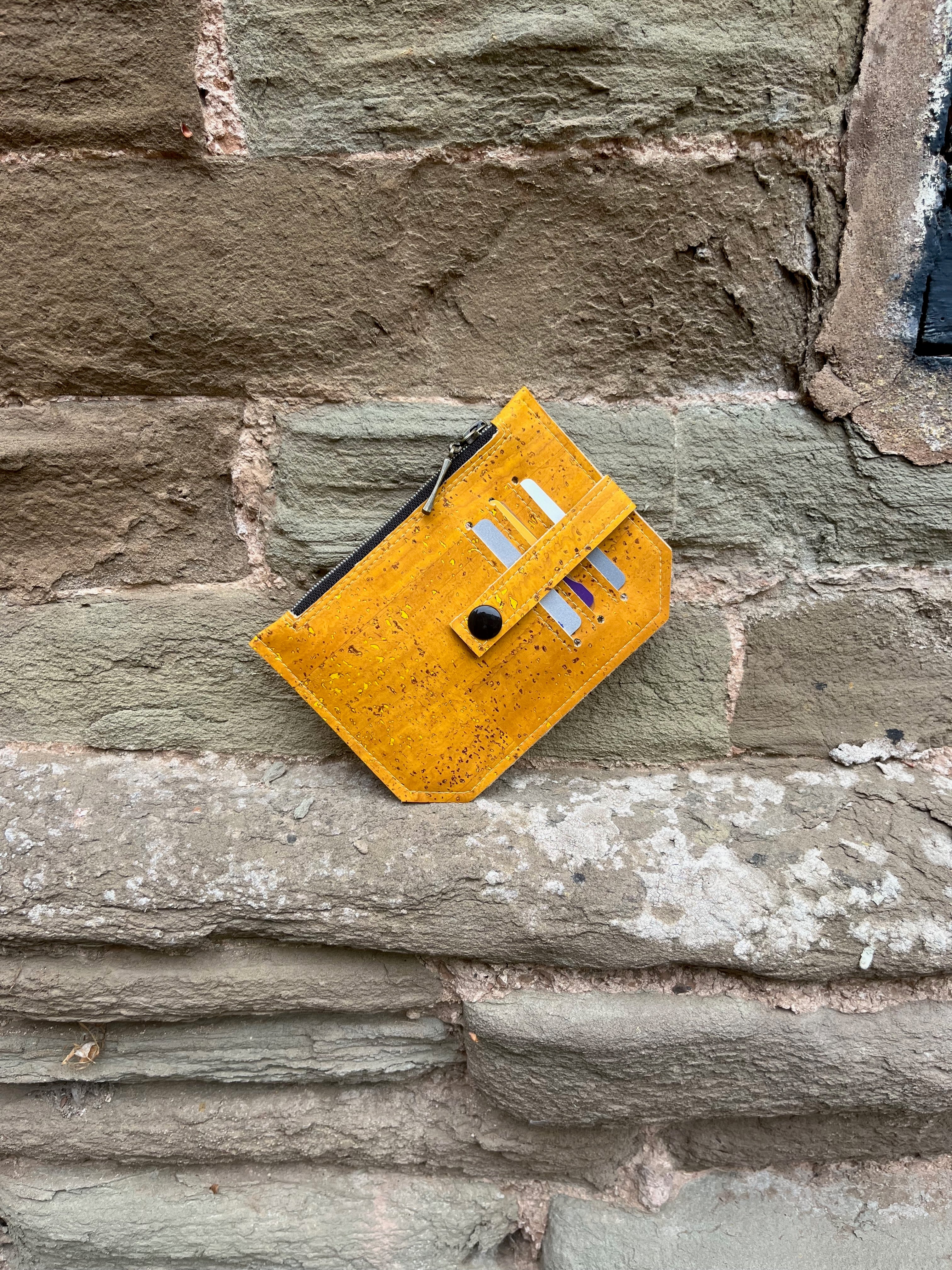 Pocket Pal Wallet - Mustard Portuguese Cork with black snap