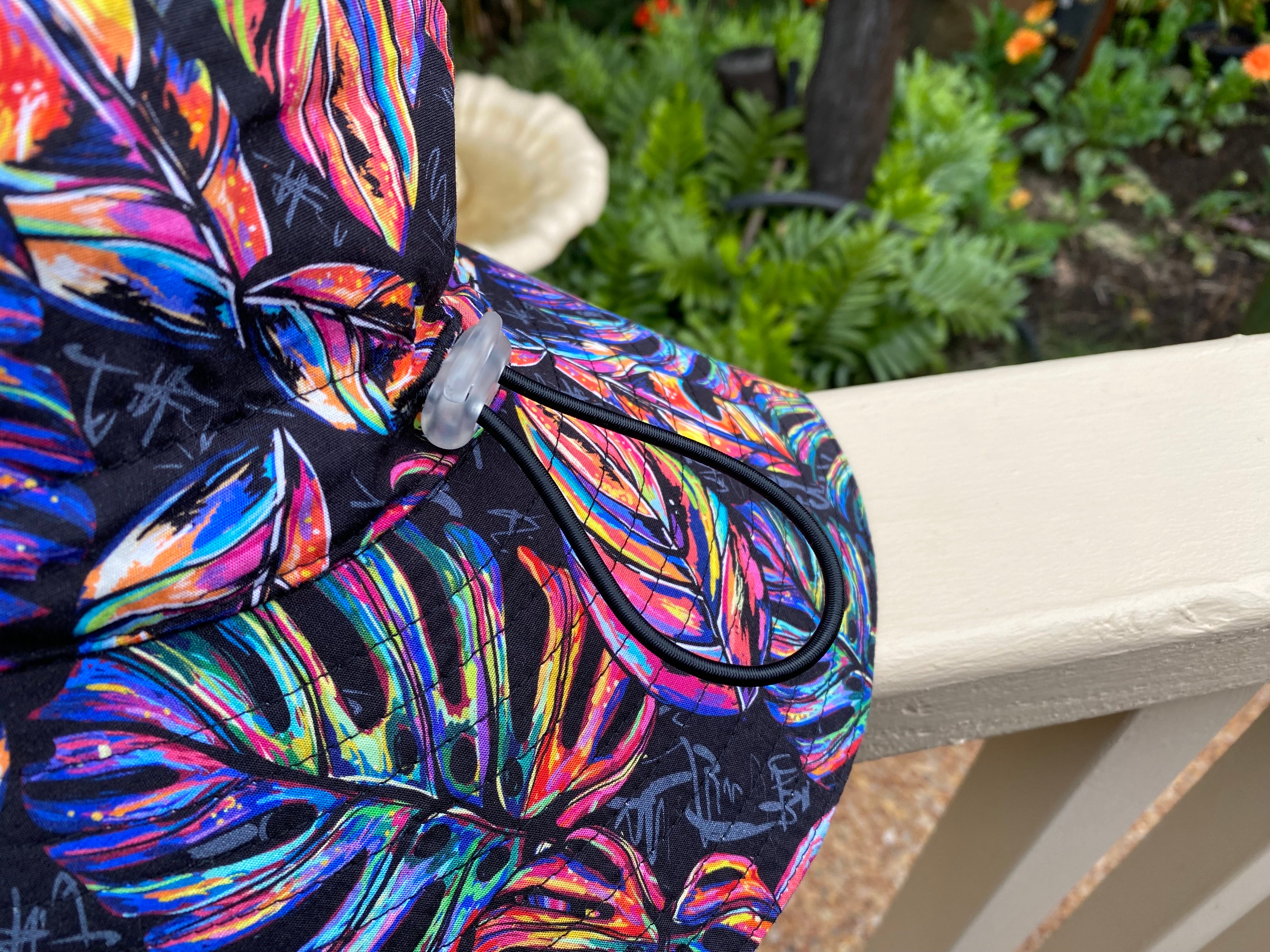 Large Adult Bucket Hat Bright Leaves on Black