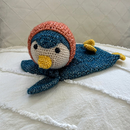 Crocheted baby Penguin snuggle blanket