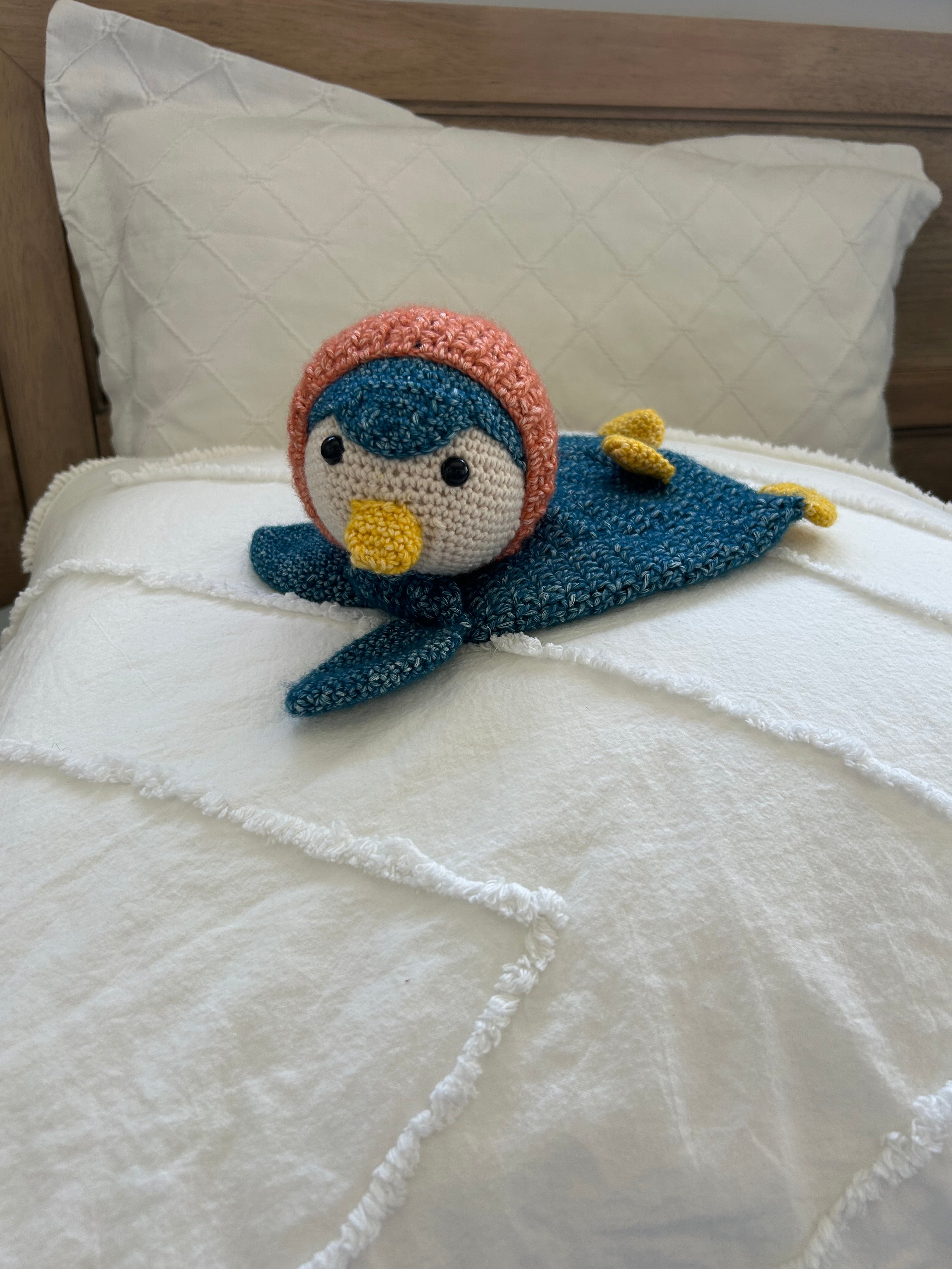Crocheted baby Penguin snuggle blanket