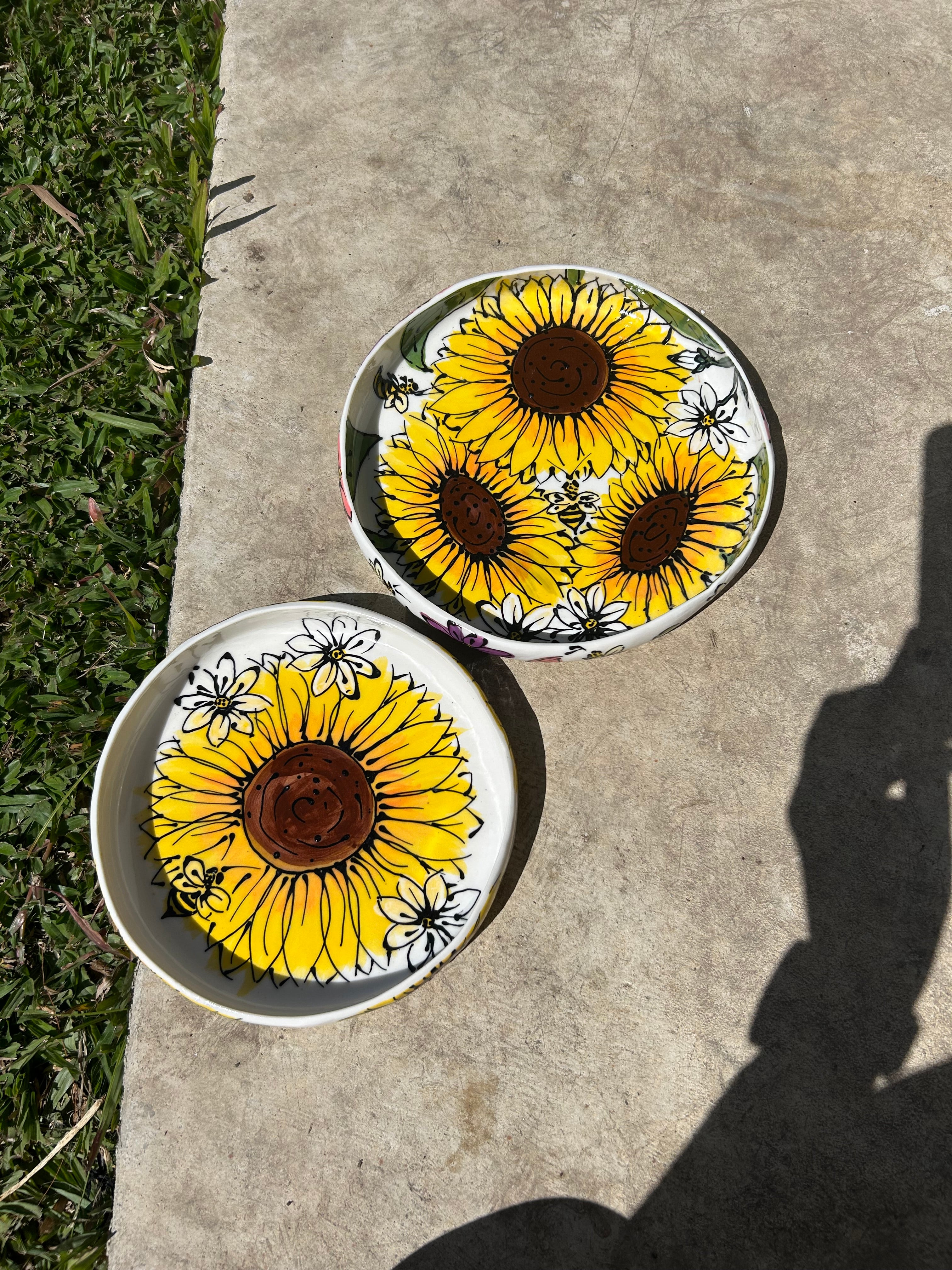 Hand Painted Sunflower Bowl Set (2)