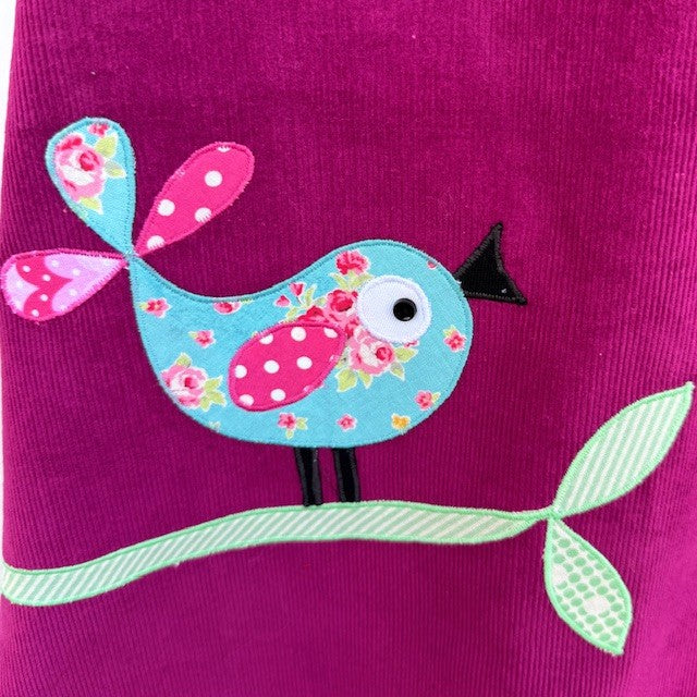 Bird on a Branch Appliqued Girls' Pinafore