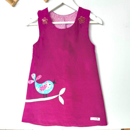 Bird on a Branch Appliqued Girls' Pinafore