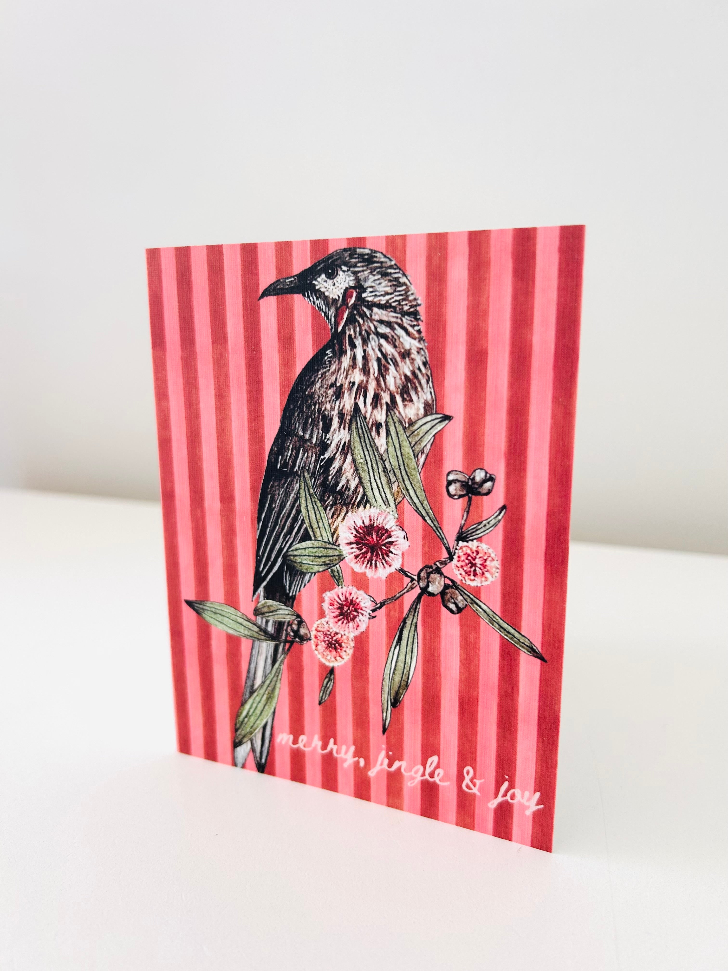Greeting Card Festive - Wattle Bird & Hakea