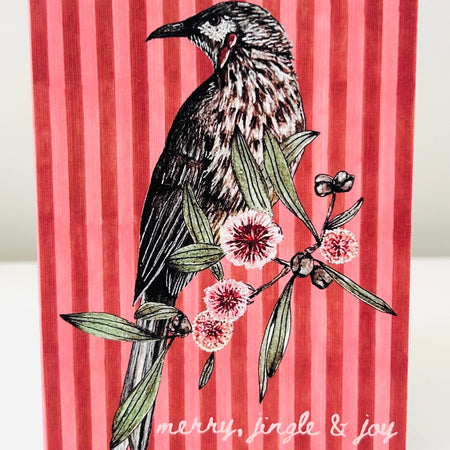 Greeting Card Festive - Wattle Bird & Hakea