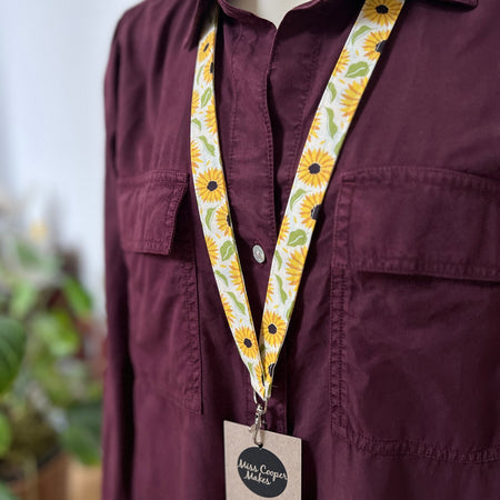 Fabric Lanyard - with quick-release safety clasp - Sunflowers