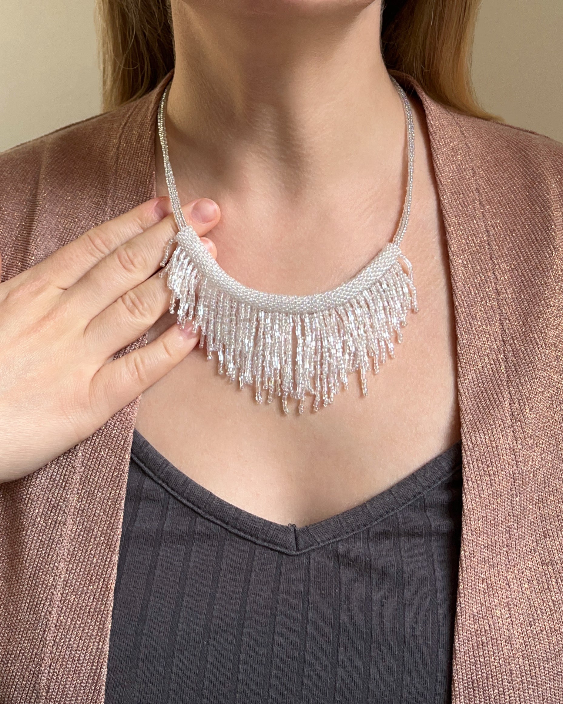 SILVER CRYSTAL | Shimmer Nude | 2 colors | necklace | beaded handmade