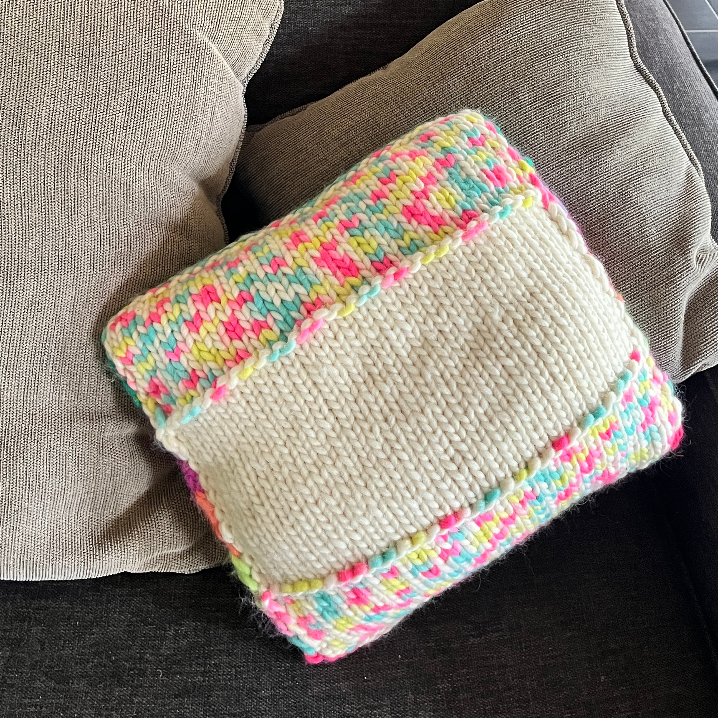 Hand knit 100% wool cushion
