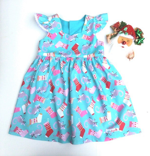 Girls Christmas Ruffle Sleeve Santa Dress