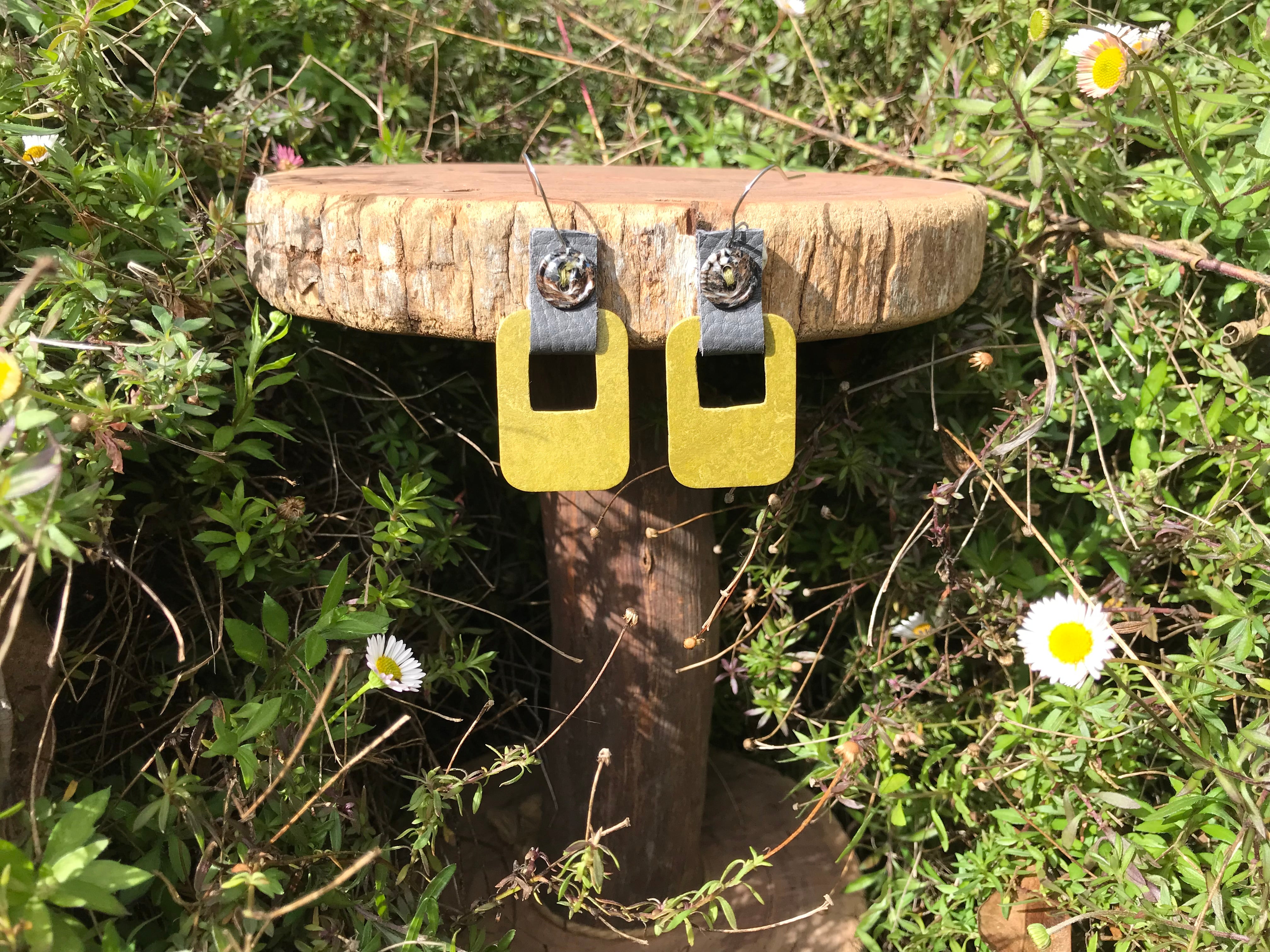 Handmade earrings made with flooring