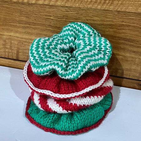 Hand knit Christmas scrunchies