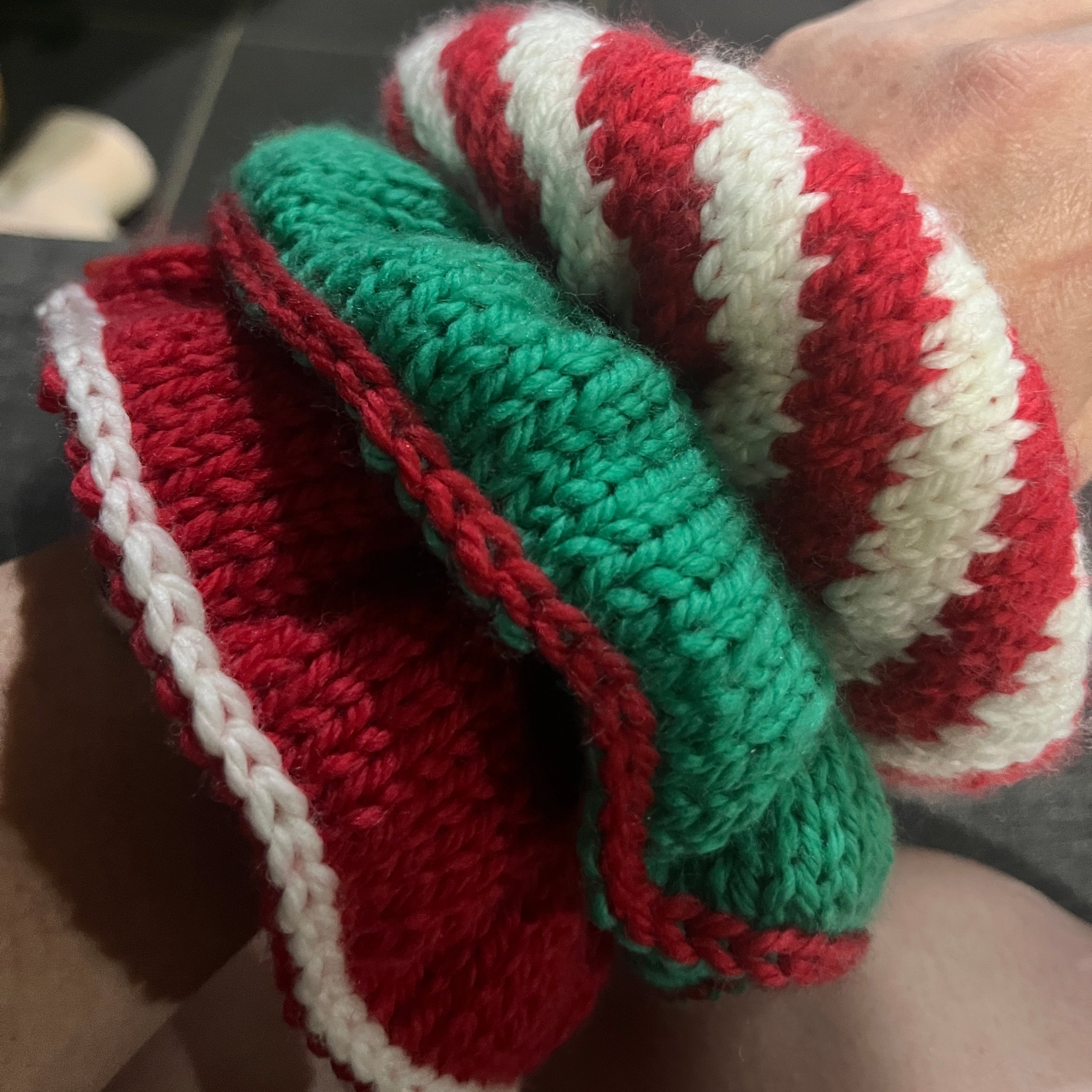 Hand knit Christmas scrunchies