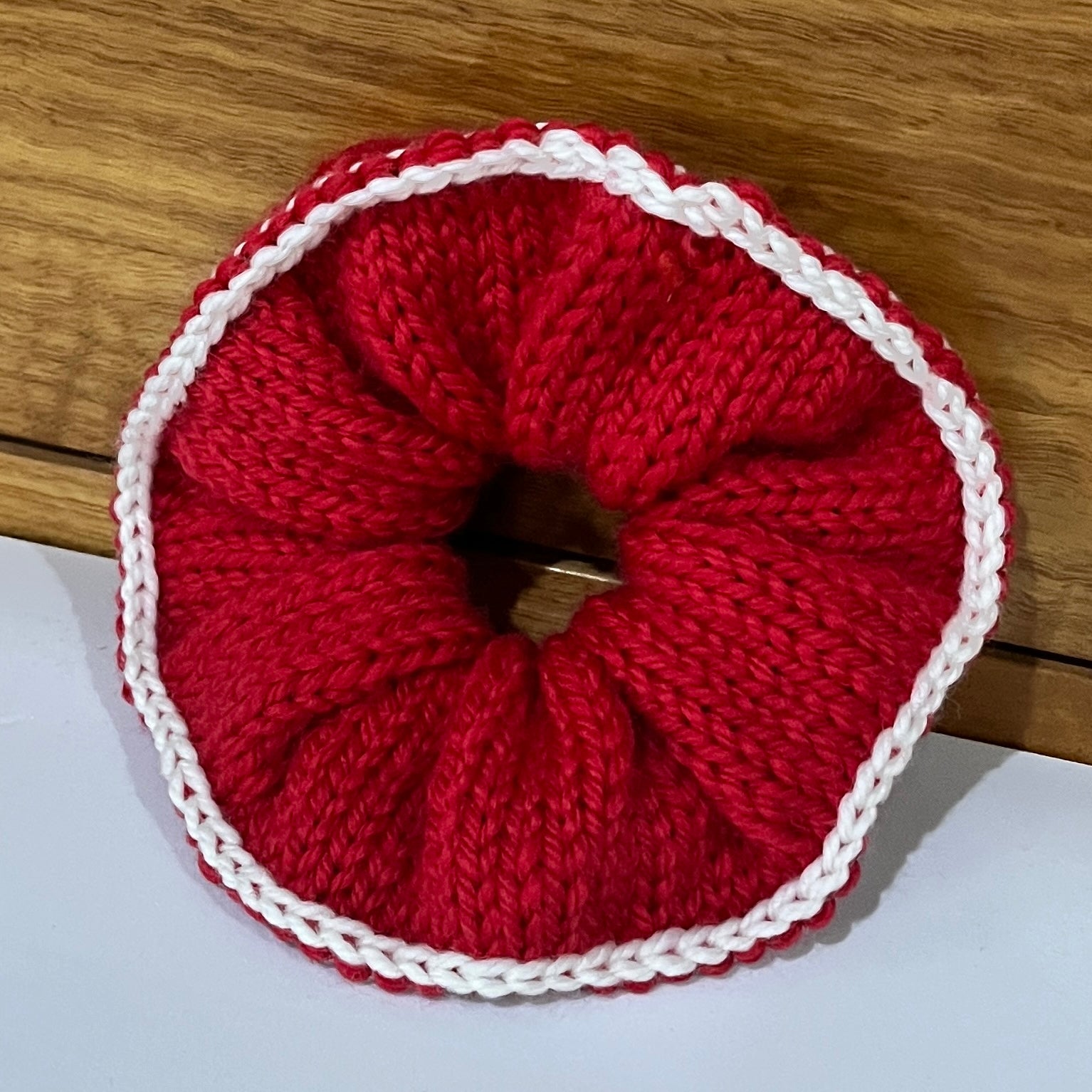 Hand knit Christmas scrunchies
